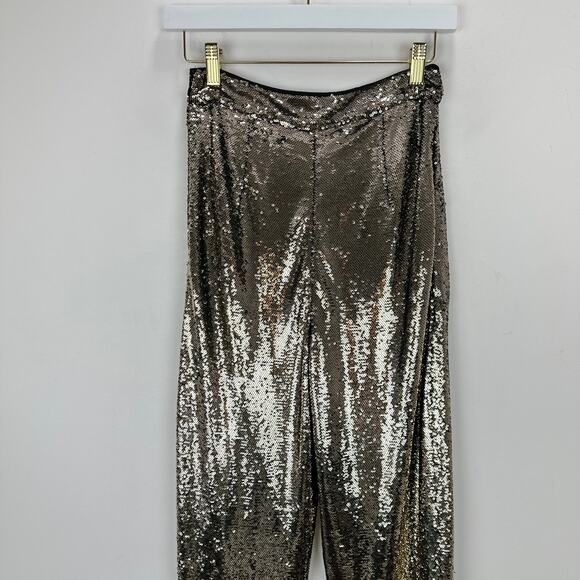 Antonio Melani Sequined Geri Pants High Waisted Straight Party Gold US 0 NWT - Picture 9 of 11